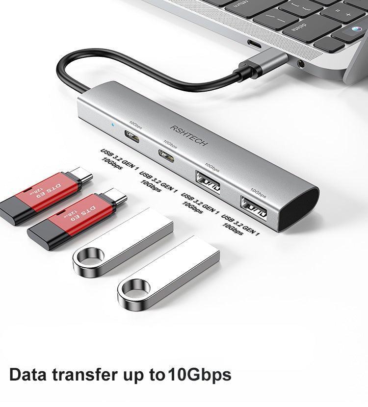 NÖRDIC Gen2 3.2 USB-C 4-porttinen keskitin 10Gbps 20cm kaapeli 2xUSB-A 2xUSB-C