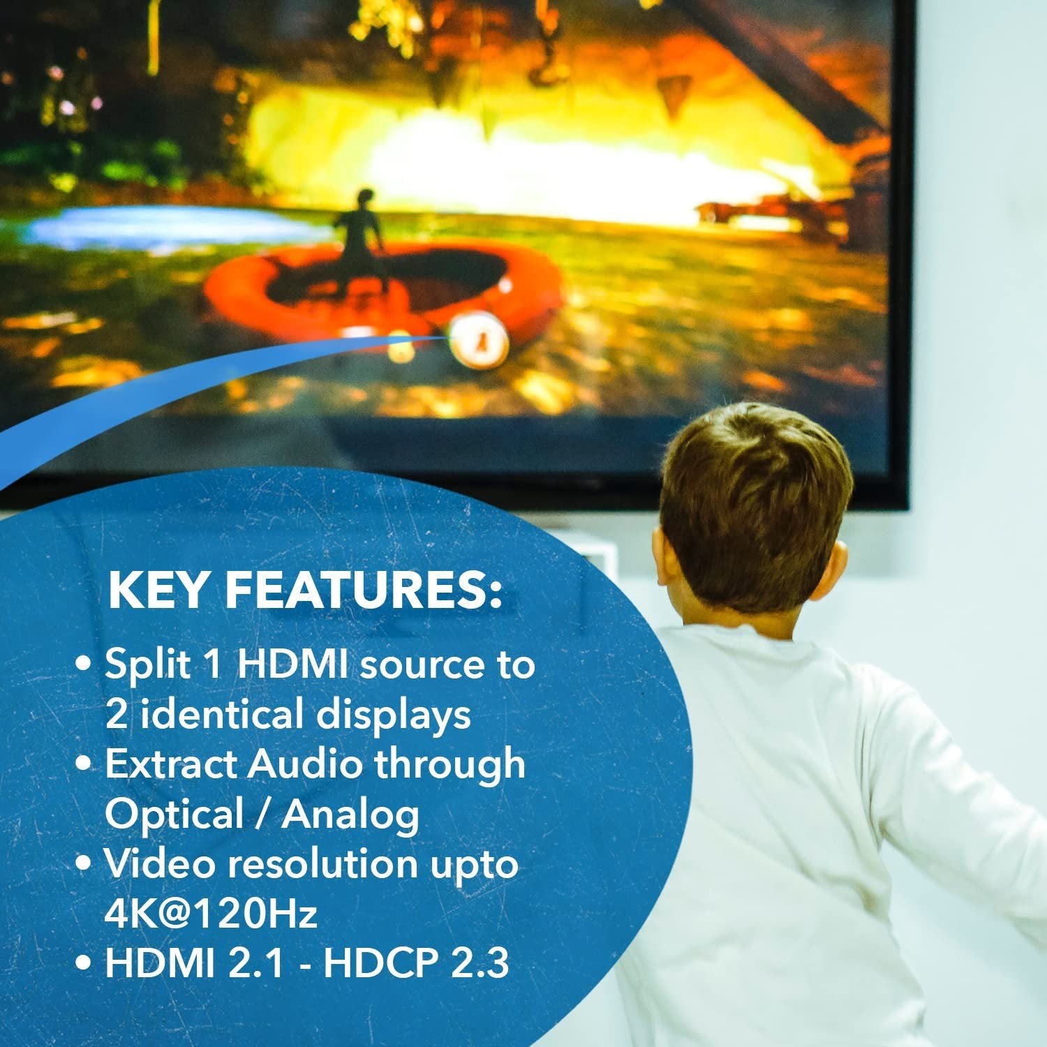 NÖRDIC 8K HDMI 2.1 Splitter 1-2 & Extractor optinen SPDIF & Stereo HDR EDID Dolby Atmos, True HD, Digital Plus, DTS-HD Master