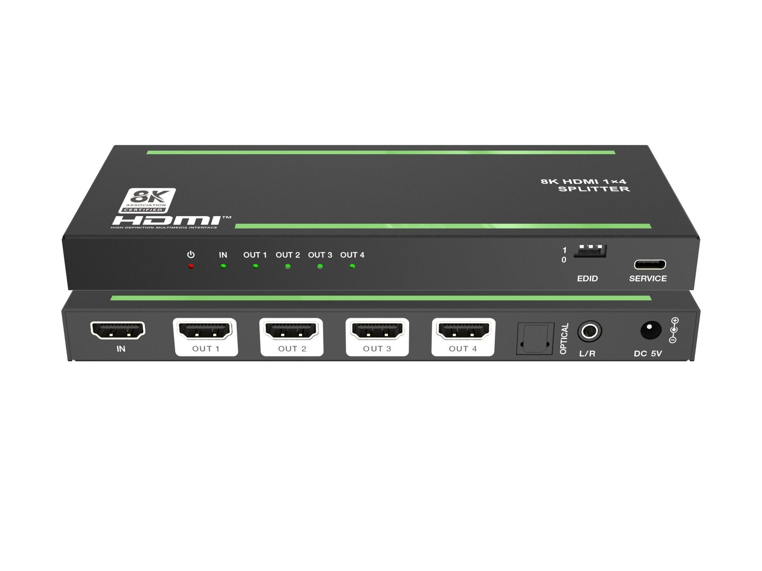 NÖRDIC 8K HDMI 2.1 Splitter 1-4 & Extractor optinen SPDIF & Stereo HDR EDID Dolby Atmos, True HD, Digital Plus, DTS-HD Master