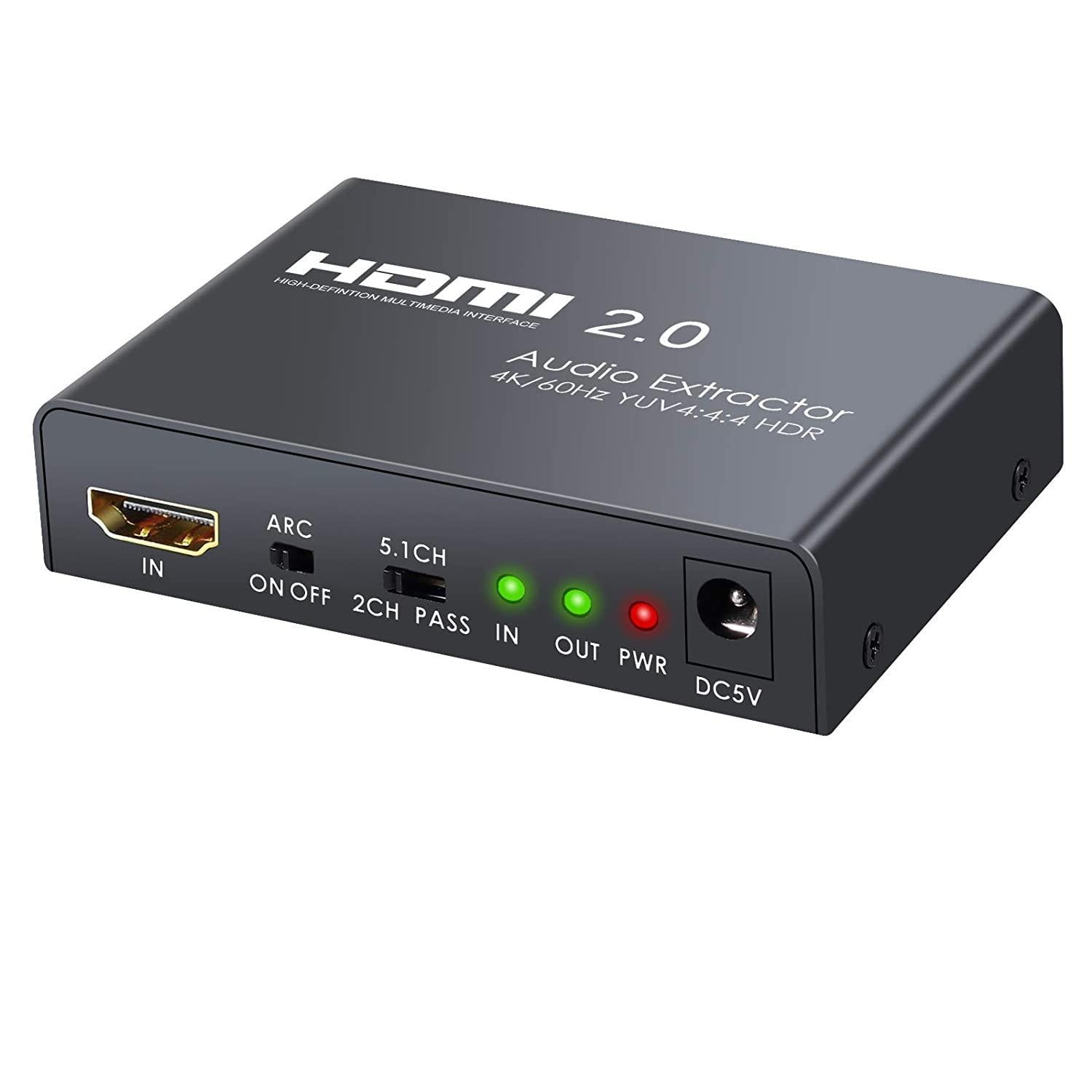 NÖRDIC HDMI 2.0 ARC 4K 60 Hz HDR erotin, YUV 4:4:4 HDMI-tulo HDMI-, SPDIF-, R/L- ja AUX-lähtö, ARC-muunnin