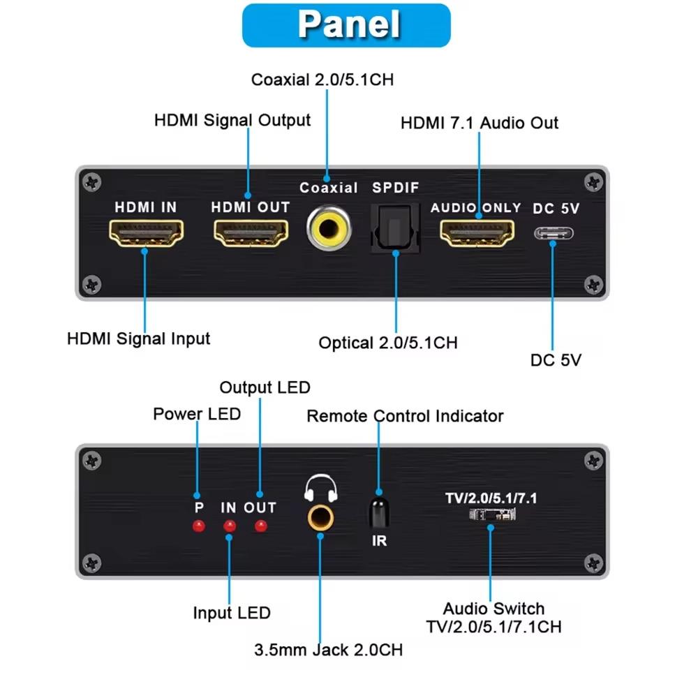 NÖRDIC HDMI 2.1 Extractor 8K 60Hz 4K 120Hz, 7.1 HDMI audio, S/PDIF, Coaxial, AUX