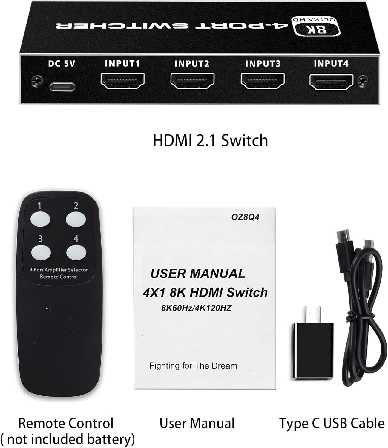 NÖRDIC HDMI 2.1 -kytkin 4-1 8K60Hz 4K144Hz 48Gbps