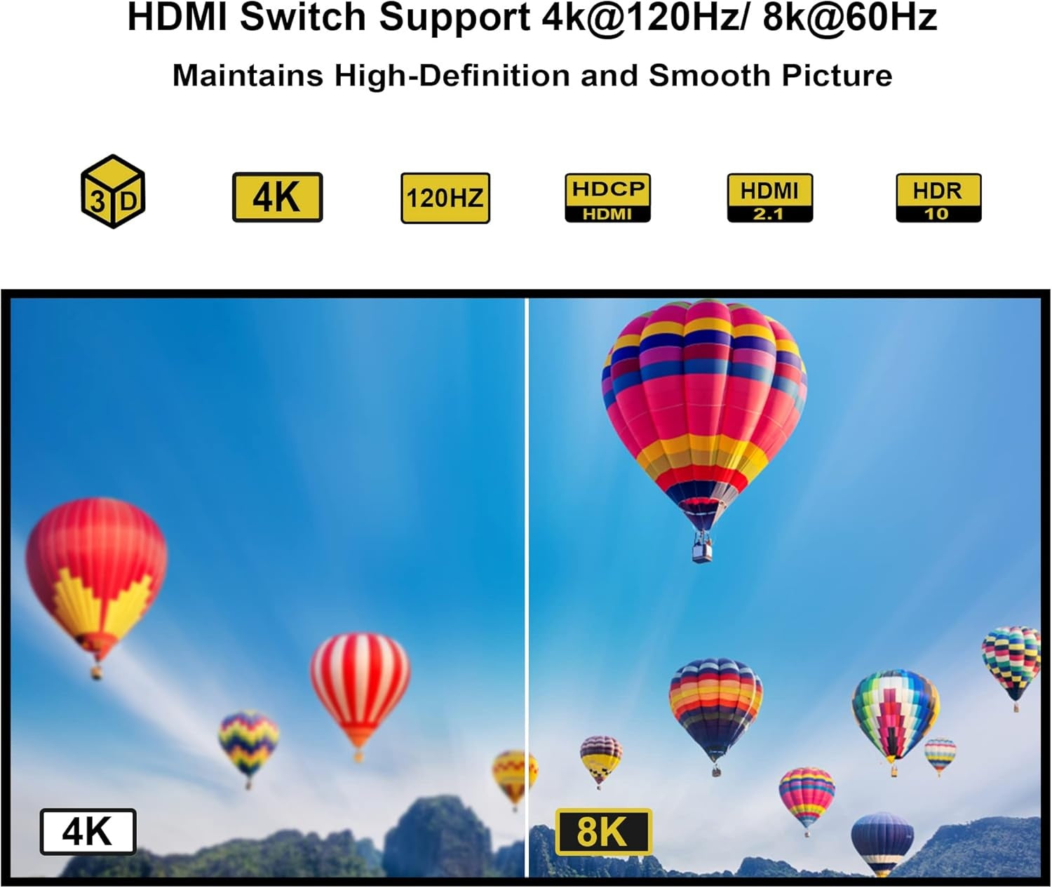 NÖRDIC HDMI 2.1 -kytkin 4-1 8K60Hz 4K144Hz 48Gbps