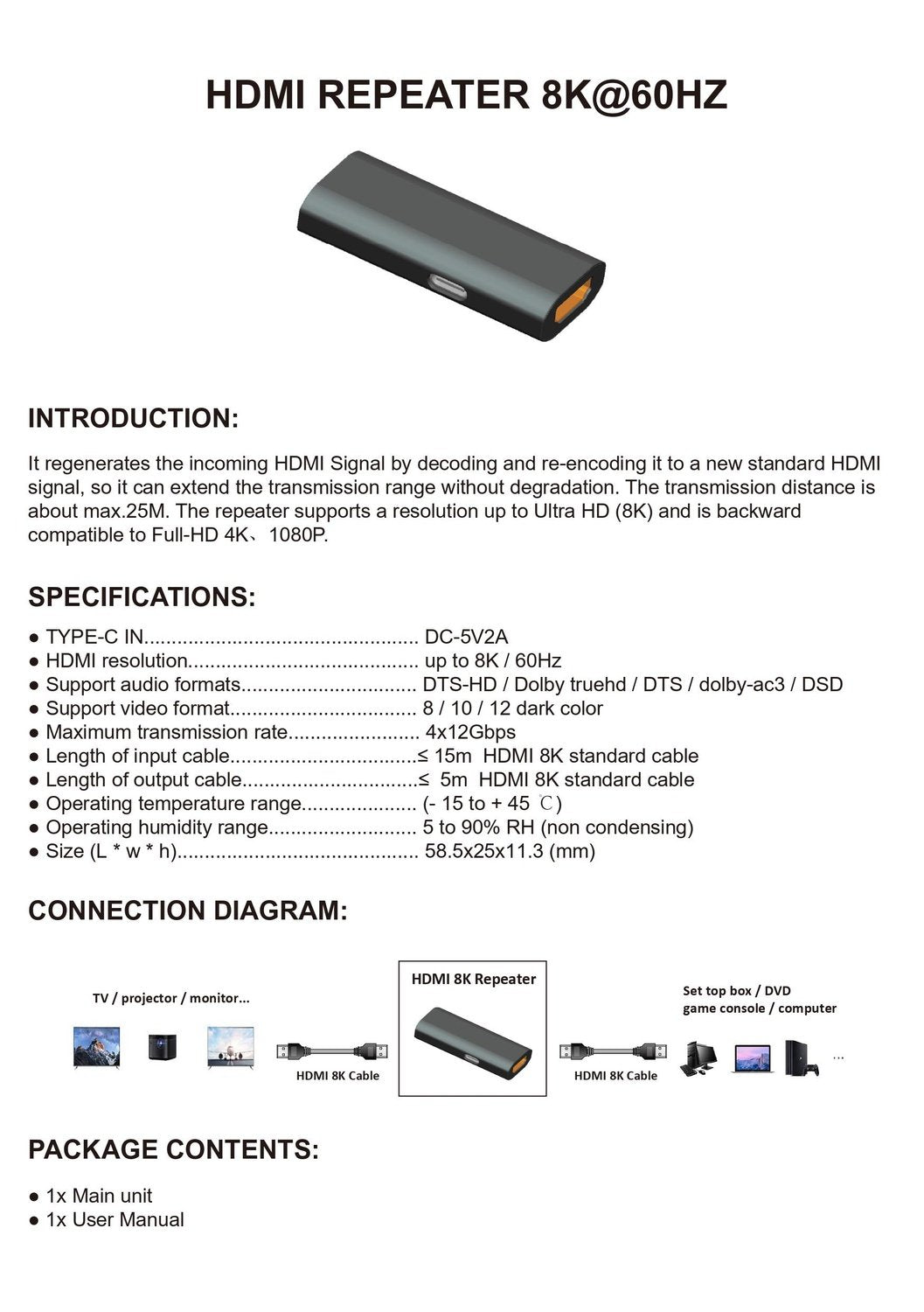 NÖRDIC HDMI 2.1 signaalivahvistin 8K60Hz 4K120Hz