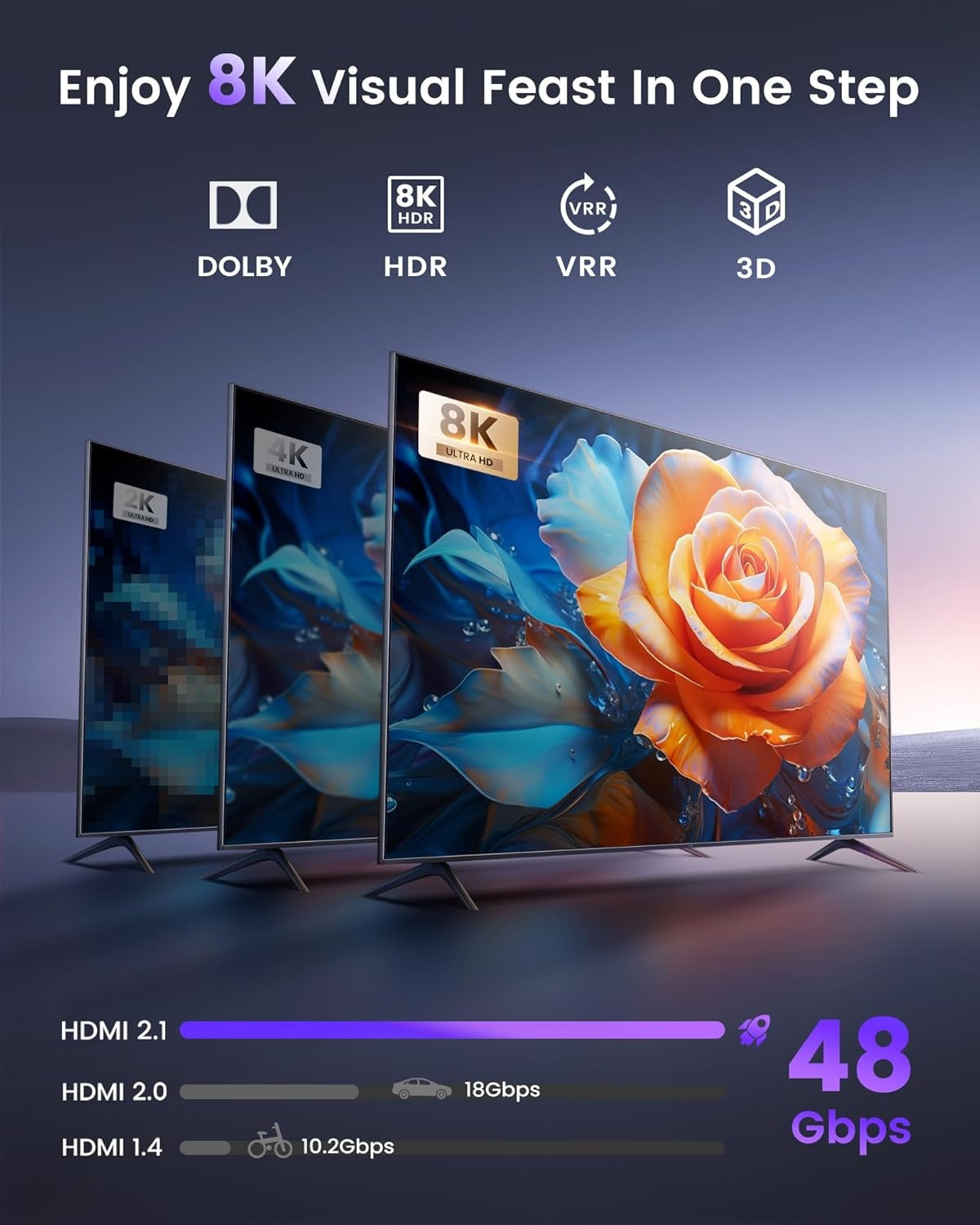 NÖRDIC HDMI 2-1 -kytkin 8K60Hz 4K@120Hz kaukosäätimellä, alumiini