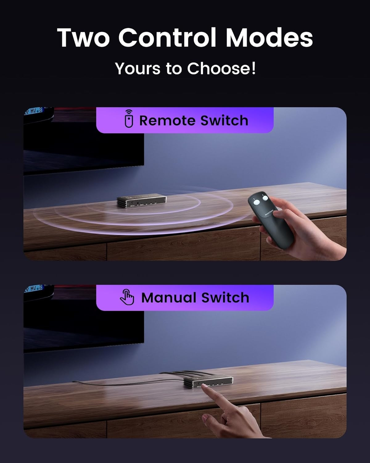 NÖRDIC HDMI 2-1 -kytkin 8K60Hz 4K@120Hz kaukosäätimellä, alumiini