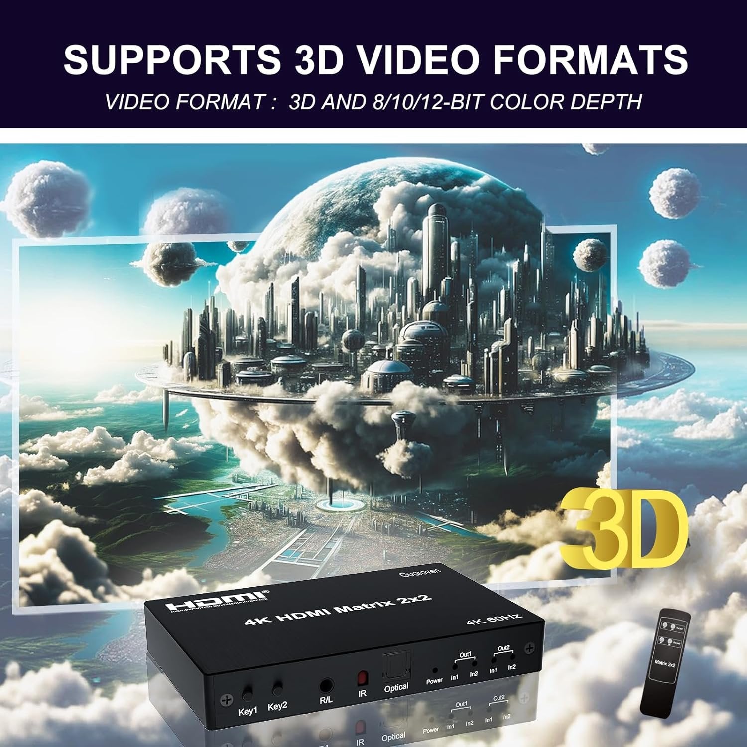 NÖRDIC HDMI 4K 60Hz Matrix switch 2x2 3D Video Toslink Stereo EDID