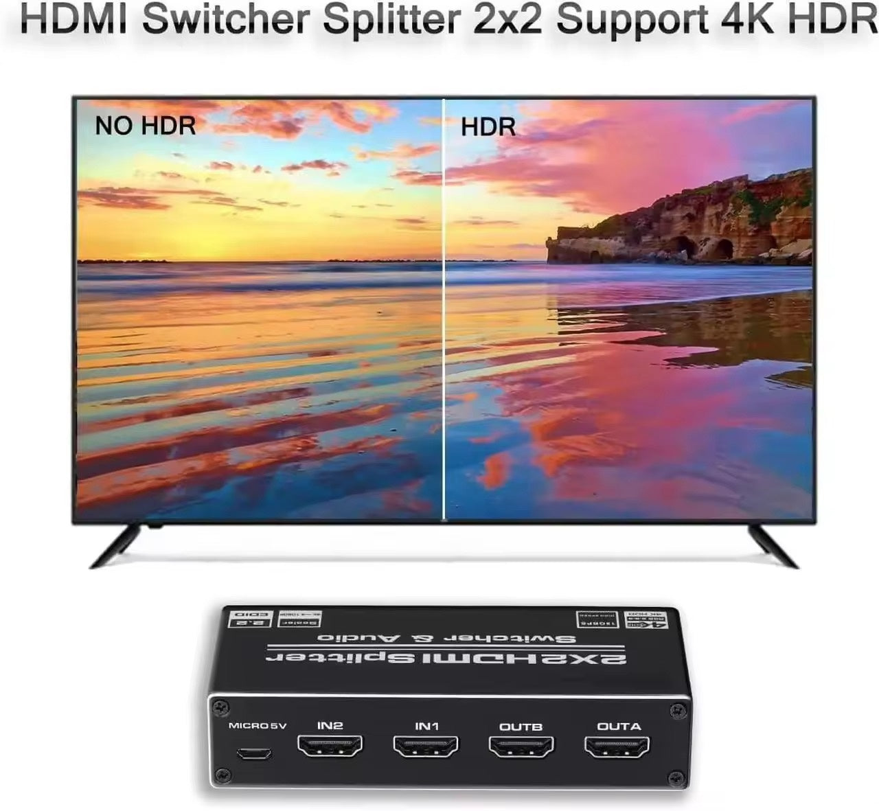 NÖRDIC HDMI 4K 60Hz Switch-Splitter 2x2 Audio SPDIF/Stereo kaukosäätimellä