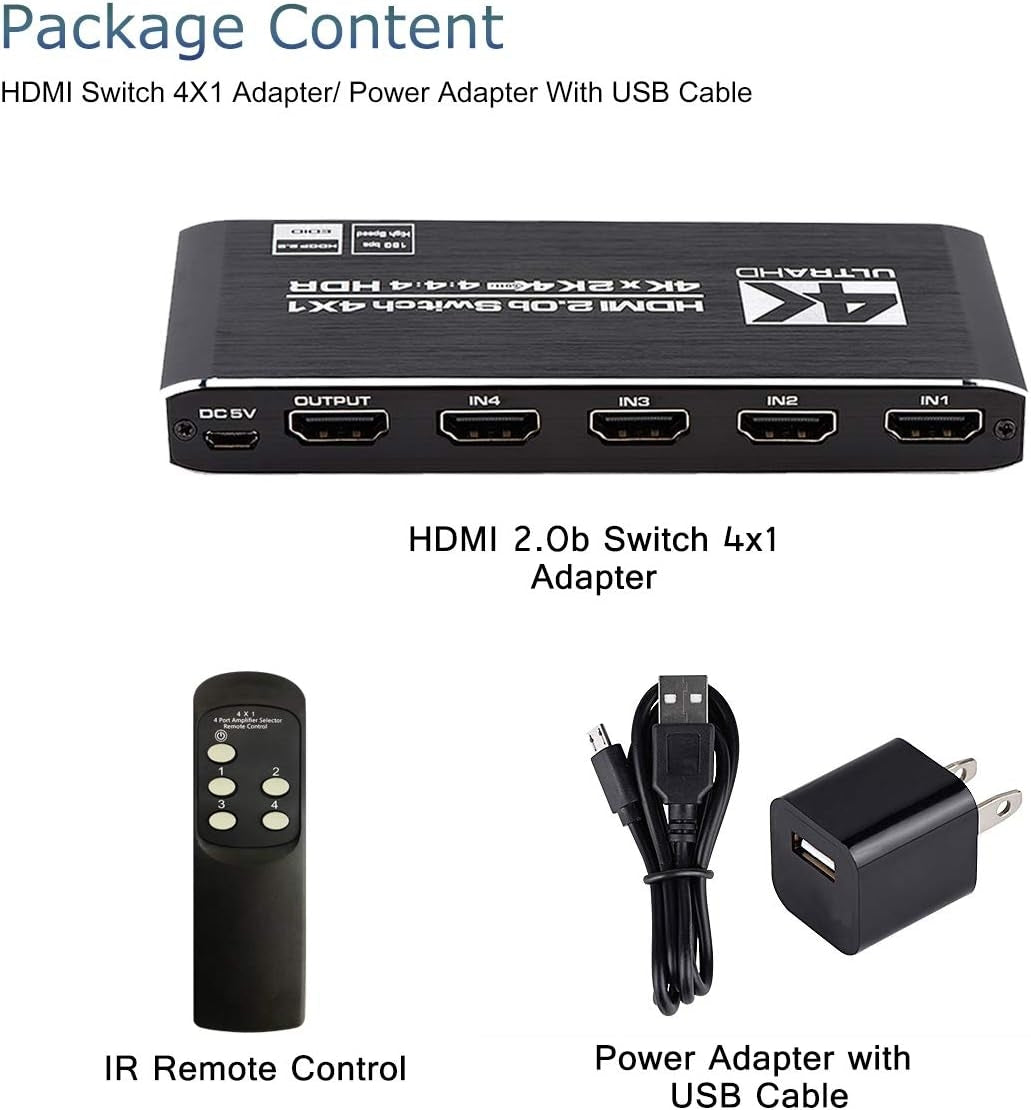 NÖRDIC HDMI 2.0 4x1 kytkin 4K60Hz kaukosäätimellä