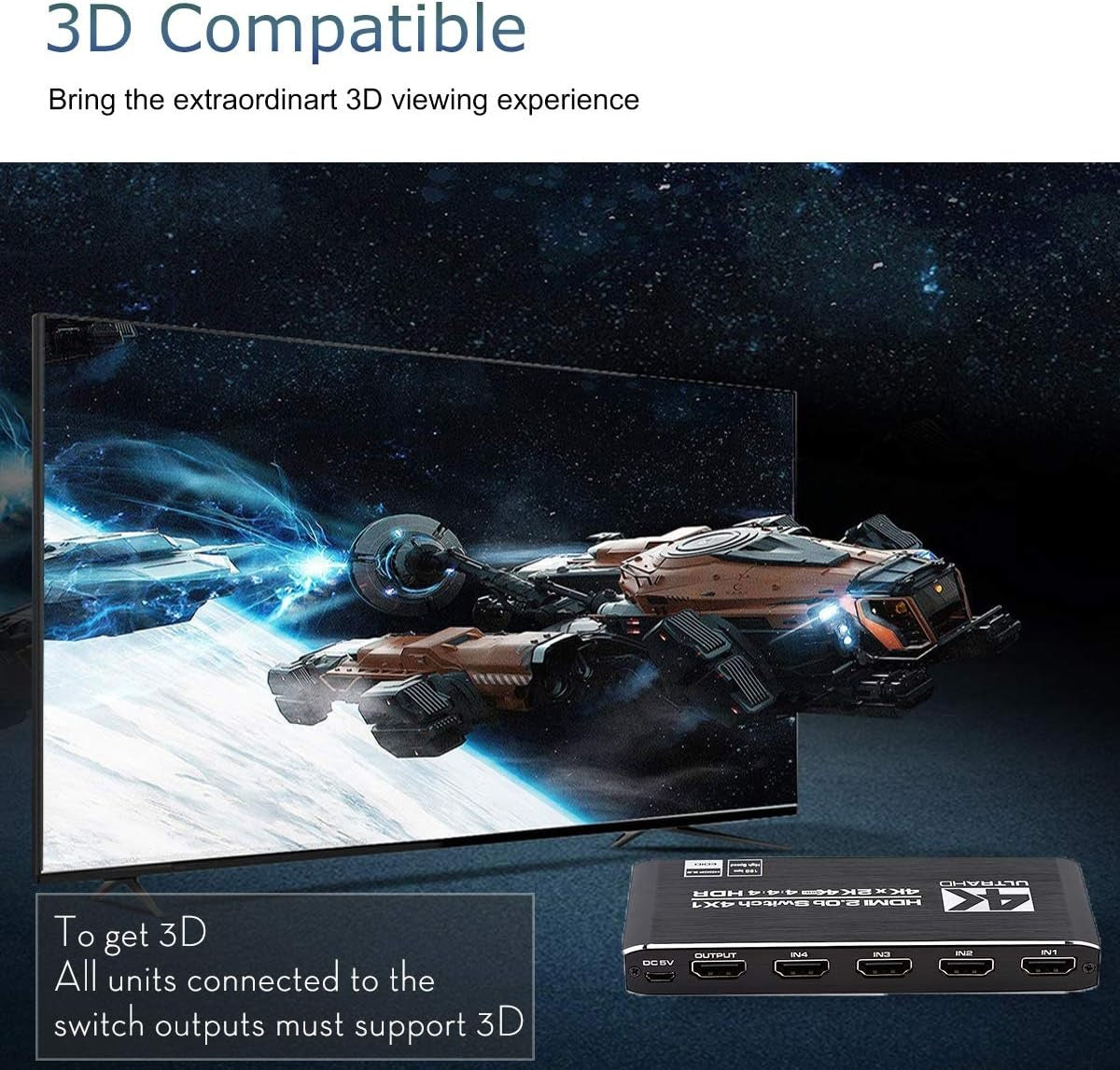NÖRDIC HDMI 2.0 4x1 kytkin 4K60Hz kaukosäätimellä