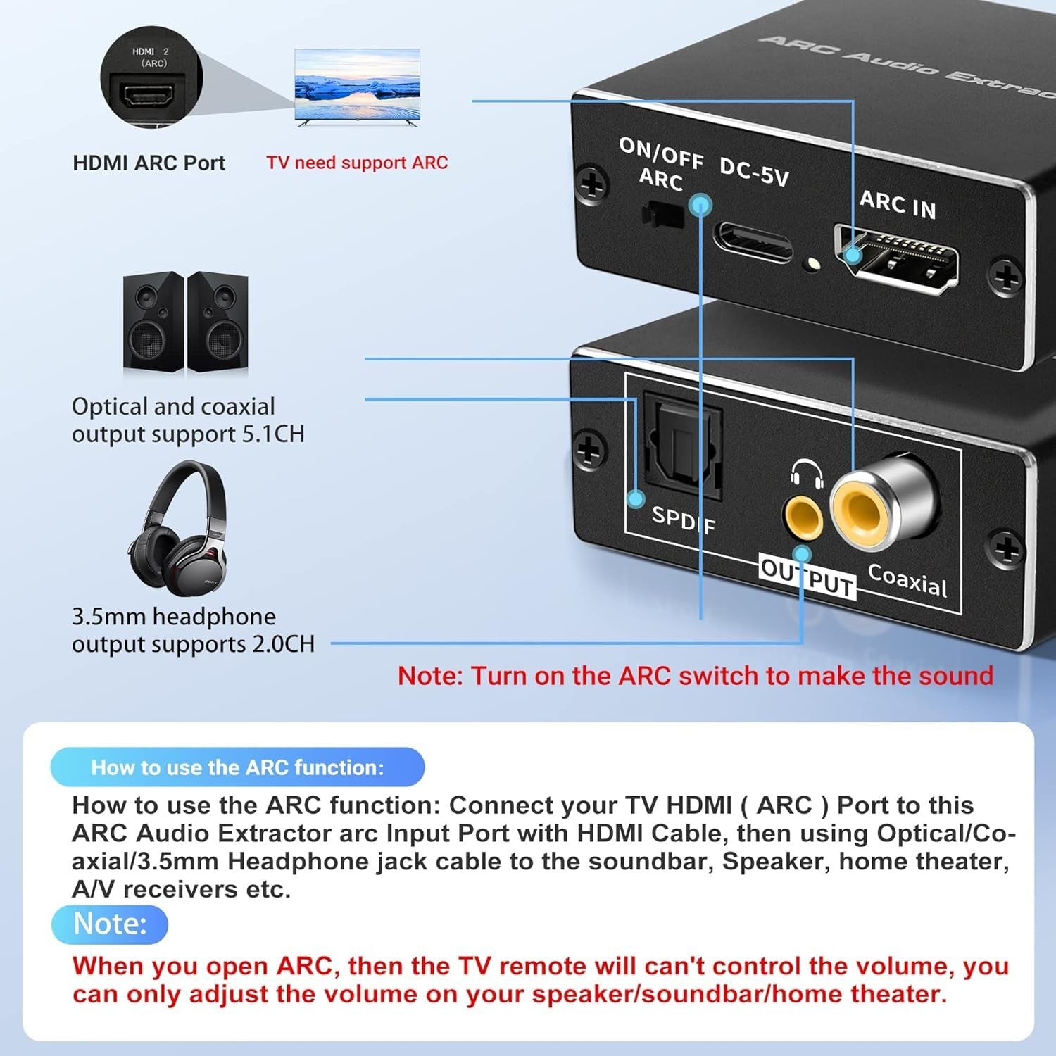 NÖRDIC HDMI ARC/eARC Extractor SPDIF, Koaksiaalinen, 3,5 mm