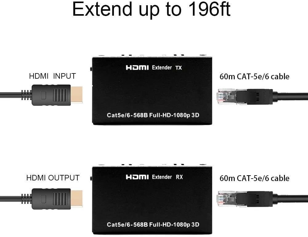NÖRDIC HDMI-jatkaja Cat5e/6-kaapelin yli, tuki 3D:lle, 1080p/60Hz ja IR