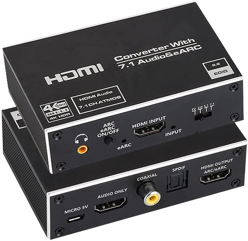 NÖRDIC HDMI Extractor 4K60Hz HDMI - HDMI + optinen Toslink + koaksiaalinen + 3,5 mm ääni + 7,1 CH HDMI Tuki eARC / ARC HDR Dolby ATMOS