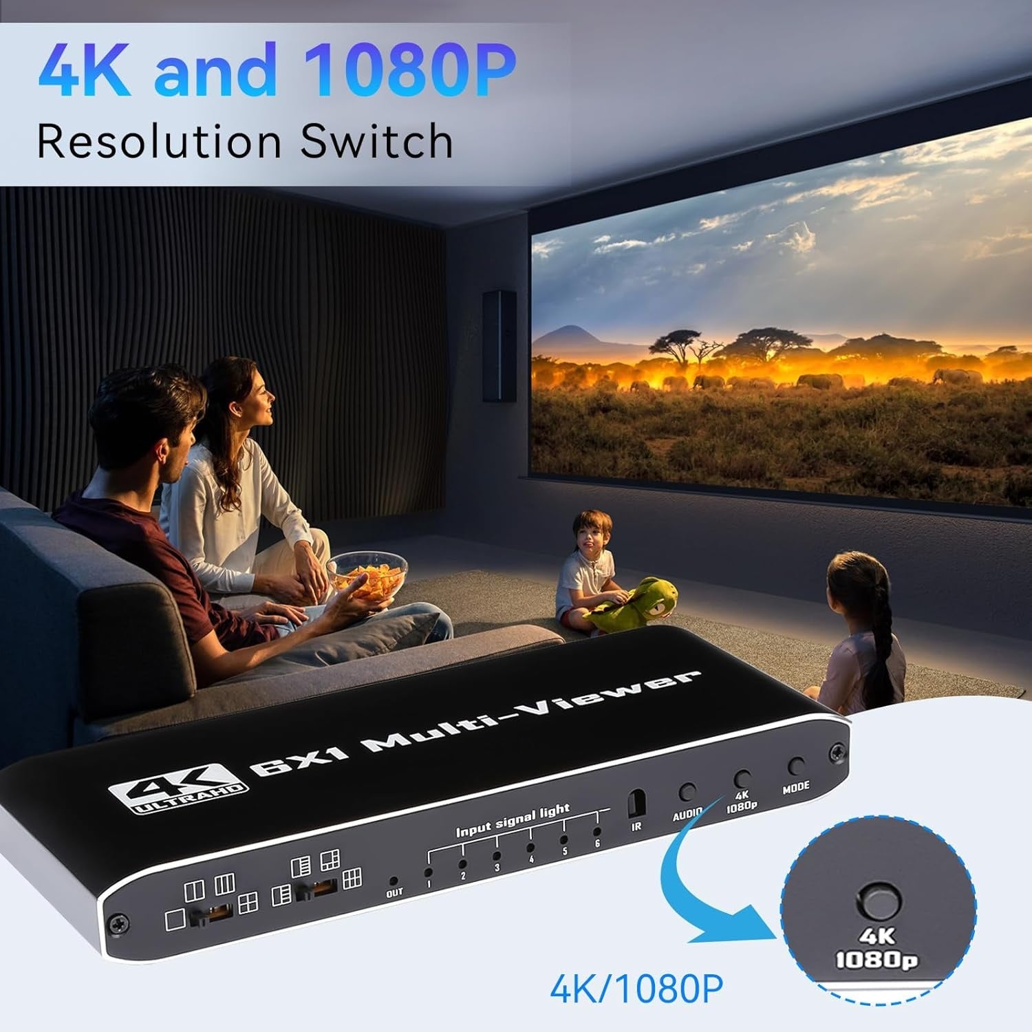 NÖRDIC HDMI Multi-Viewer 6 in 1 Out Saumaton Switcher 1080P HDMI HUB-kytkin useille tuloille, jakaja useille näytöille