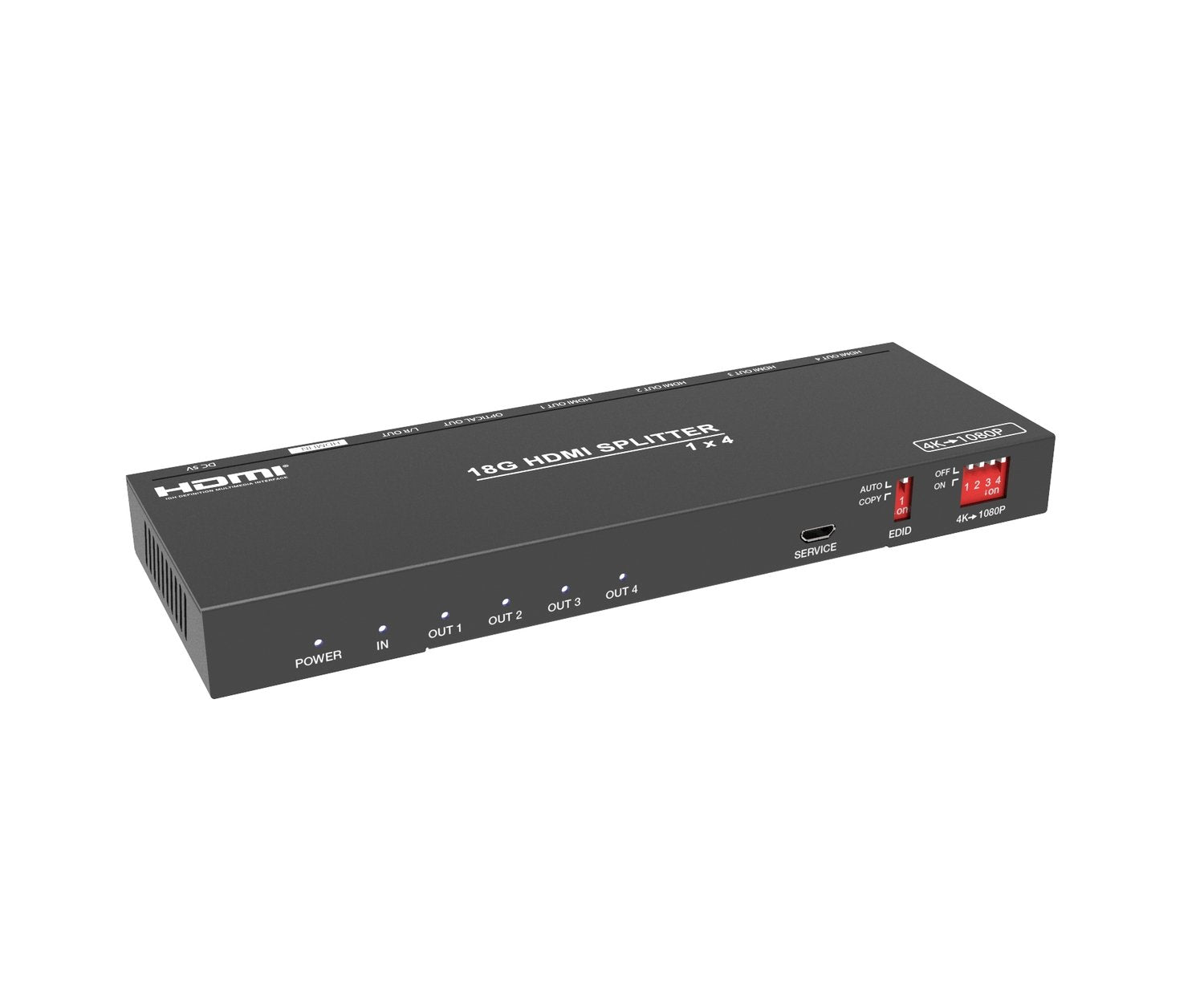 NÖRDIC 4K HDMI 2.0b Splitter 1-4 & Extractor optinen SPDIF & Stereo HDR EDID Dolby True HD, Digital Plus, DTS-HD Master