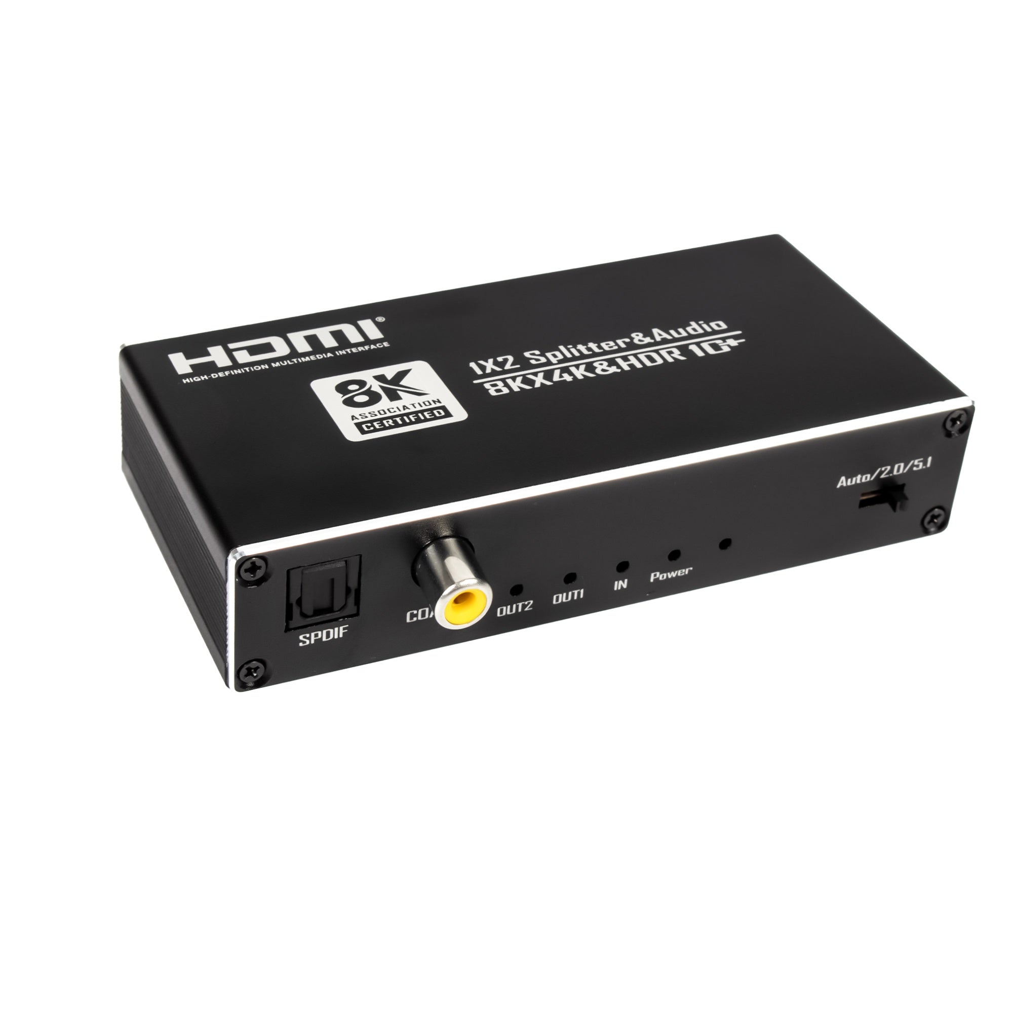 NÖRDIC HDMI 2.1 Splitter 8K60Hz 1–2 sisäänrakennetulla extractorilla SPDIF/koaksiaali/stereoäänelle