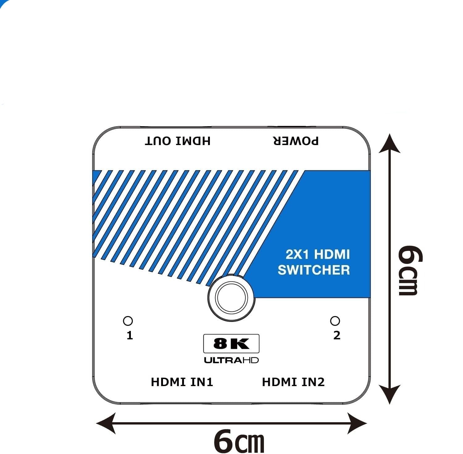 NÖRDIC HDMI 2.1-kytkin 2–1 8K60Hz 4K120Hz CEC HDR Dolby Atmos, True HD, Digital Plus, DTS-HD Master