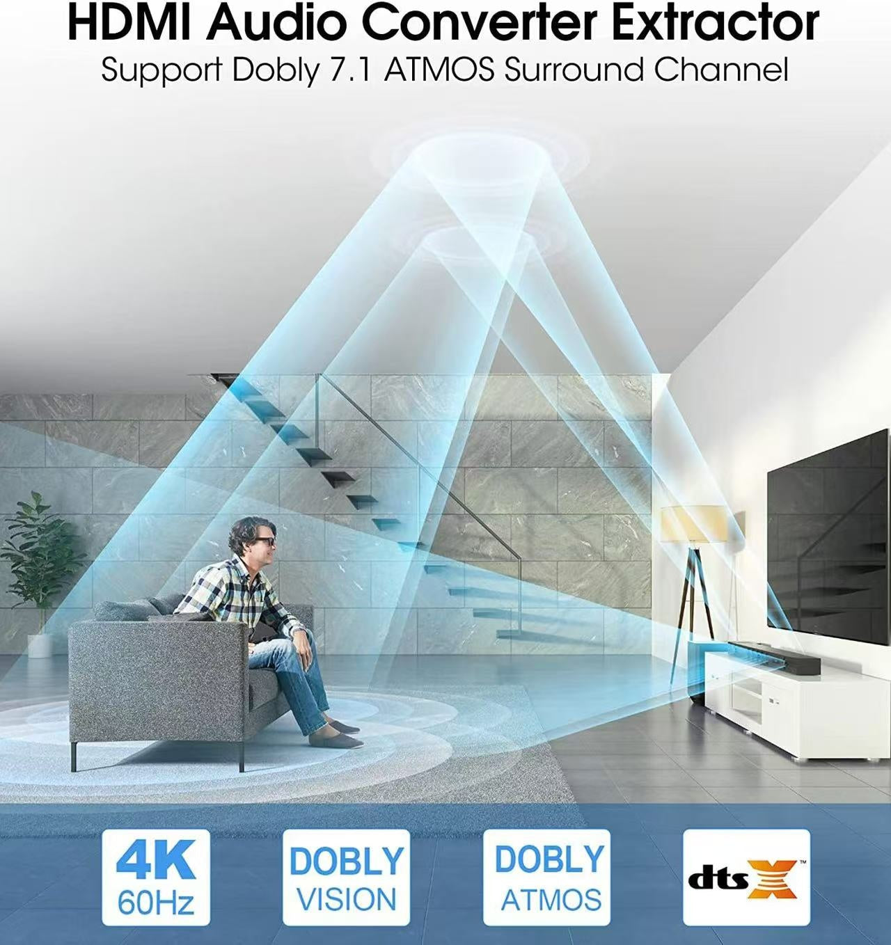 NÖRDIC HDMI Switch 4 to 1 7.1-äänenpoistimella ARC SPDIF stereo 3,5mm audio 4K60hz EDID HDCP2.2 3D HDR10 18Gbps