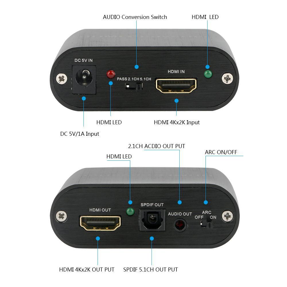 NÖRDIC HDMI-erotin HDMI–HDMI, Toslink ja 3,5 mm stereo, ARC:llä, 4K 60 Hz, Dolby 3D