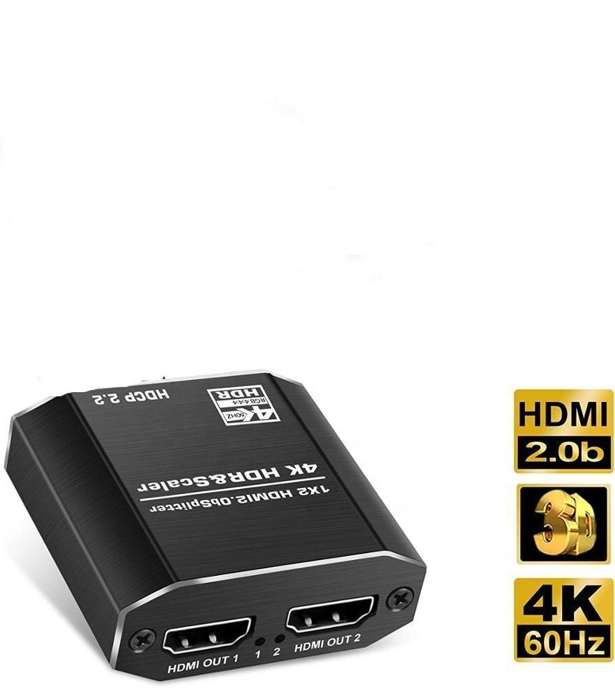 NÖRDIC HDMI jakaja 1–2 4K 60 Hz, HDCP2.2 18 Gb/s, kuvien HDMI-kaapelit eivät sisälly