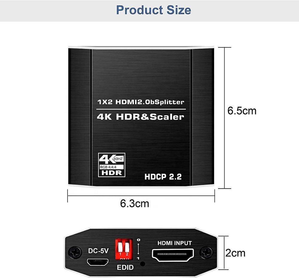 NÖRDIC HDMI jakaja 1–2 4K 60 Hz, HDCP2.2 18 Gb/s, kuvien HDMI-kaapelit eivät sisälly