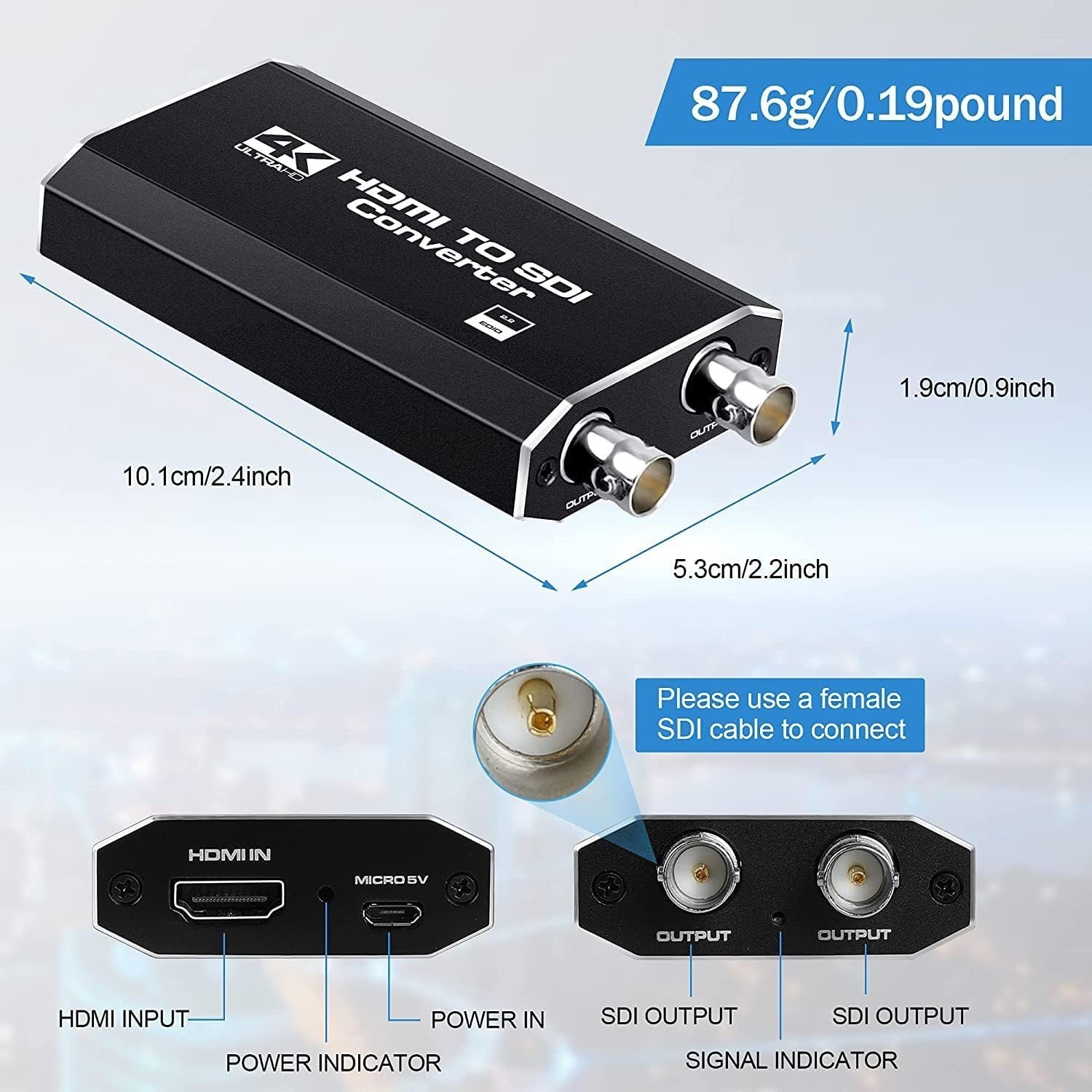 NÖRDIC HDMI–SDI-muunnin 1080P HD-SDI Automaattinen formaatin tunnistus Laajennin kameralle CCTV