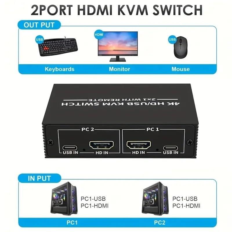 NÖRDIC KVM Switch 2-1 HDMI 2.0 ja 4xUSB Xboxille, PS5:lle, kannettavalle tietokoneelle