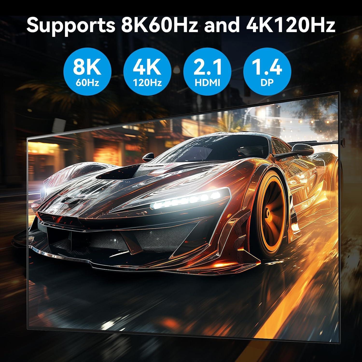 NÖRDIC KVM-kytkin 2 PC 3 näyttöä 8K60Hz 4K144Hz Kolmoisnäyttö 2xDP 1xHDMI 4xUSB 3.0 porttia