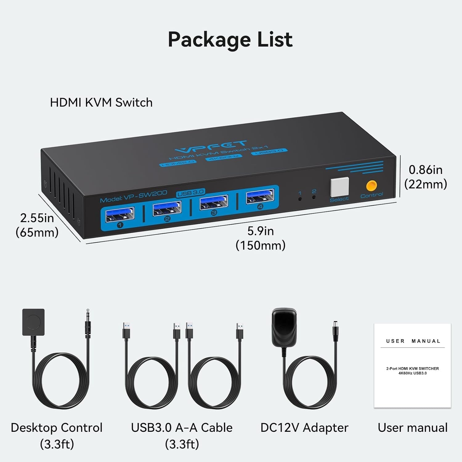 NÖRDIC 2–1 HDMI 2.0 4K60Hz KVM-kytkin PC:lle, Xboxille, PS5:lle ja kannettavalle tietokoneelle, 4×USB 3.0 -porttia