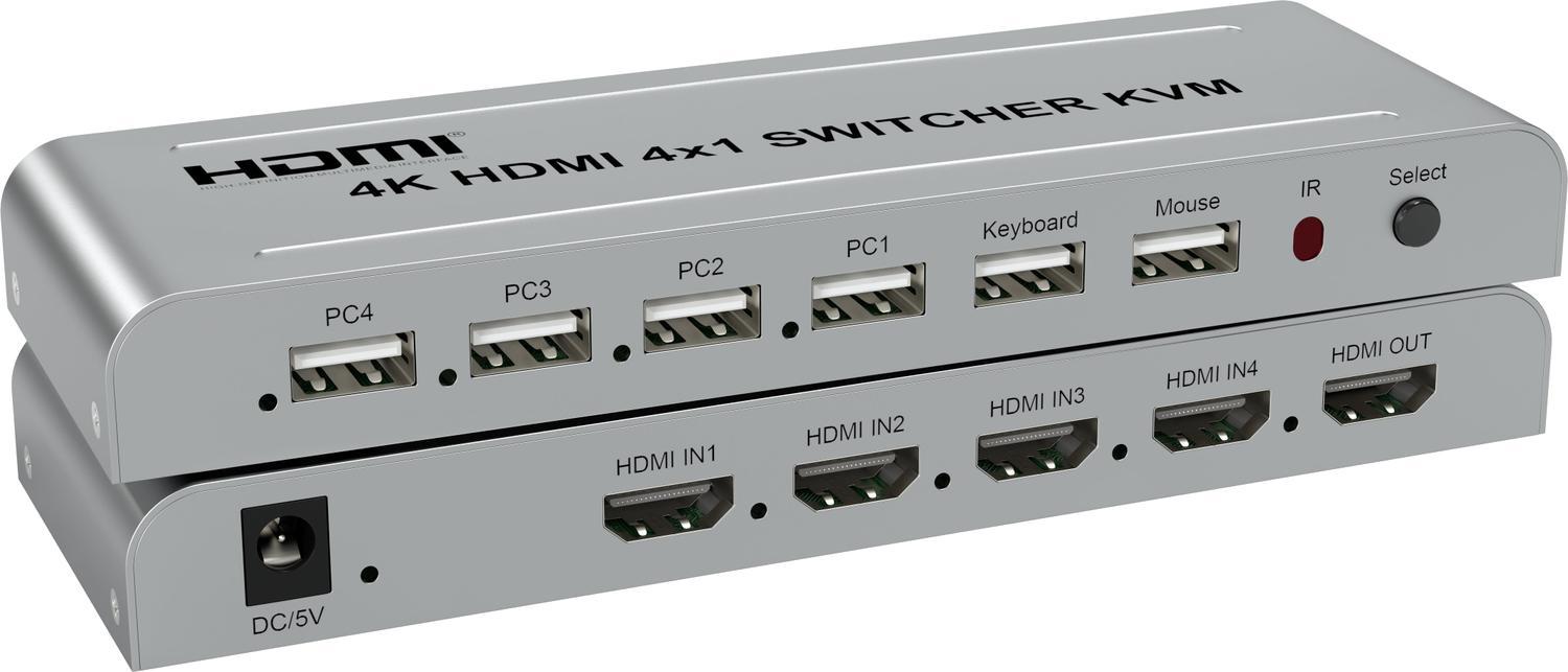 NÖRDIC KVM Switch 4 - 1 HDMI 4K 30Hz ja 2xUSB HDCP 2.2