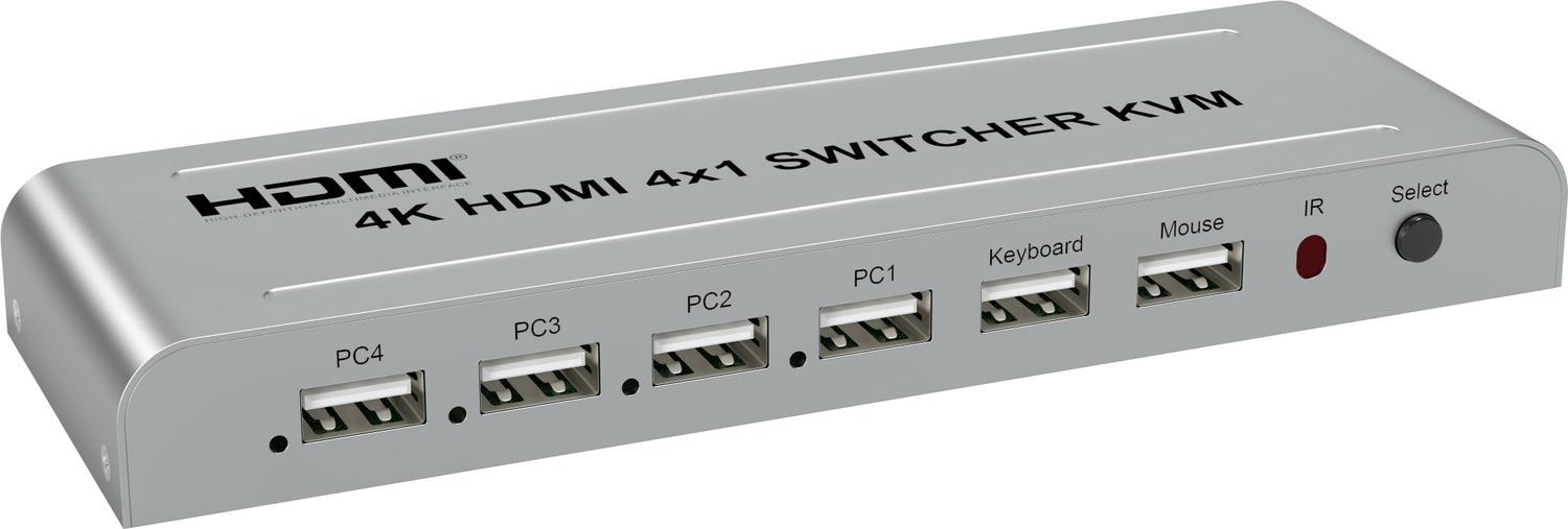 NÖRDIC KVM Switch 4 - 1 HDMI 4K 30Hz ja 2xUSB HDCP 2.2