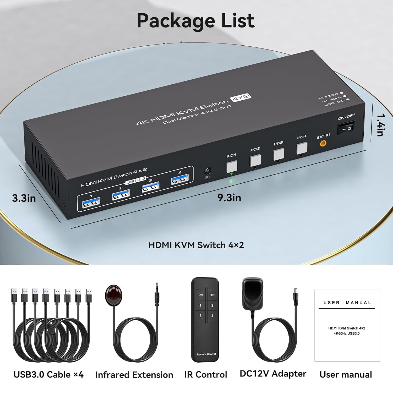 NÖRDIC KVM-kytkin 4-2 HDMI 4K60Hz USB3.0