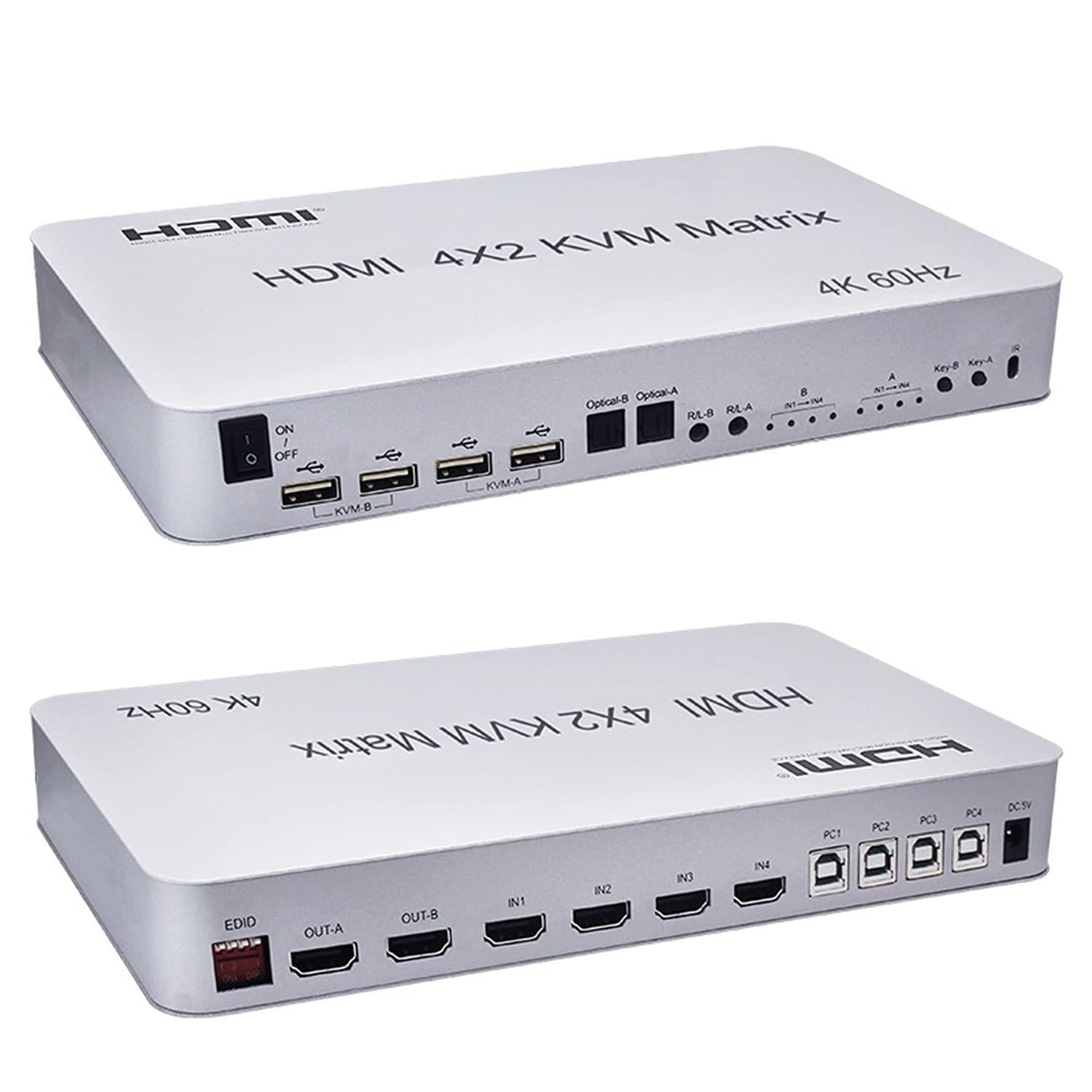 NÖRDIC KVM Switch 4xPC 2xHDMI 4K 60Hz 3D Audio stereo ja Toslink