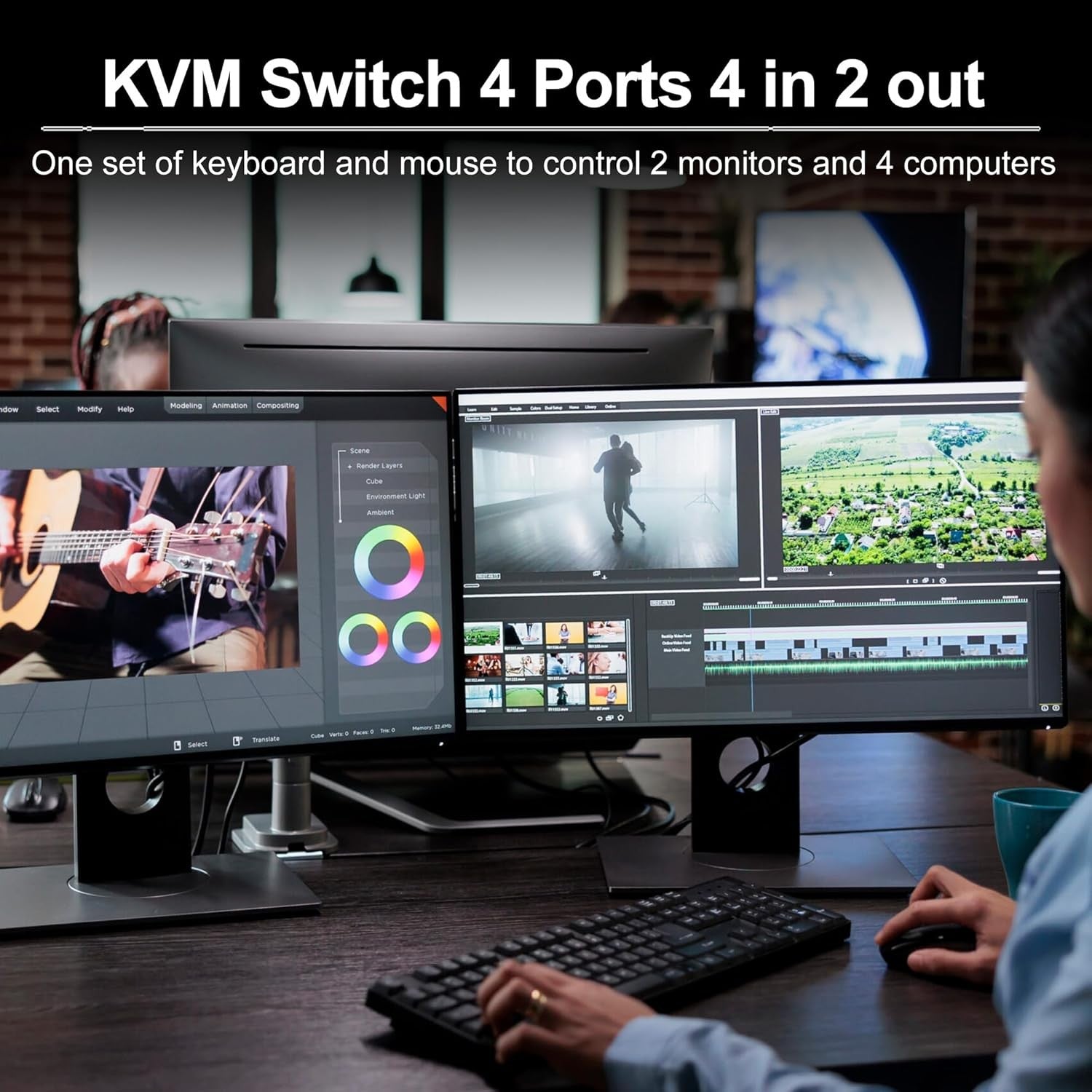 NÖRDIC KVM-kytkin 4-2 HDMI 2.1 8K@60Hz 4K@120Hz 4xUSB-A