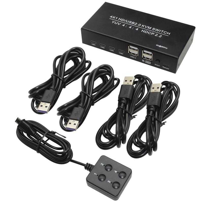 NÖRDIC KVM -kytkin 4 PC - 1  HDMI 4K 60 Hz ja 4x USB HDCP 2.2