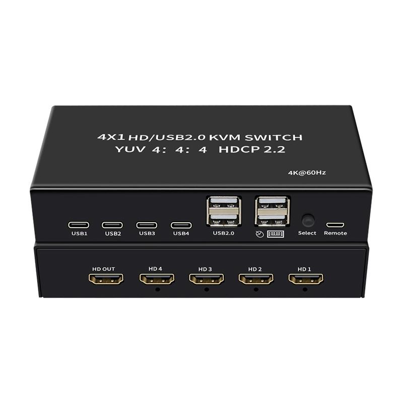 NÖRDIC KVM -kytkin 4 PC - 1  HDMI 4K 60 Hz ja 4x USB HDCP 2.2