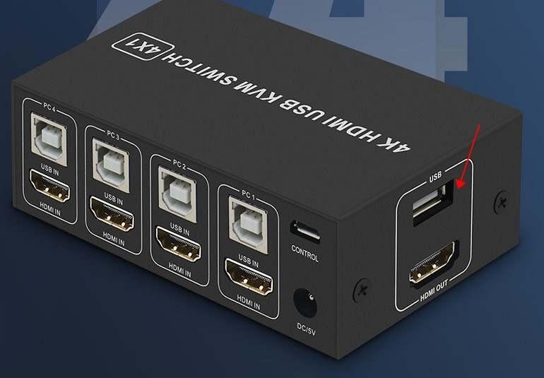 NÖRDIC KVM -kytkin 4 PC - 1  HDMI 4K 60 Hz ja 4x USB HDCP 2.2