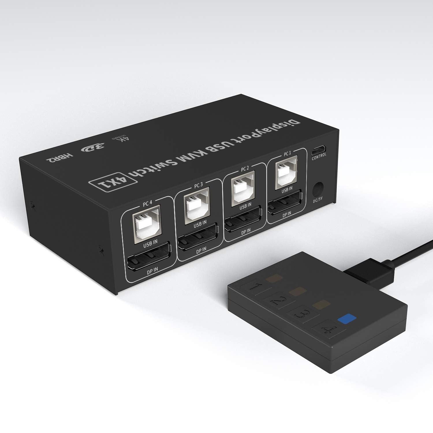 NÖRDIC KVM-kytkin 4, PC 1 DisplayPort 1.2 4K 60 Hz ja 4x USB HDCP 2.2