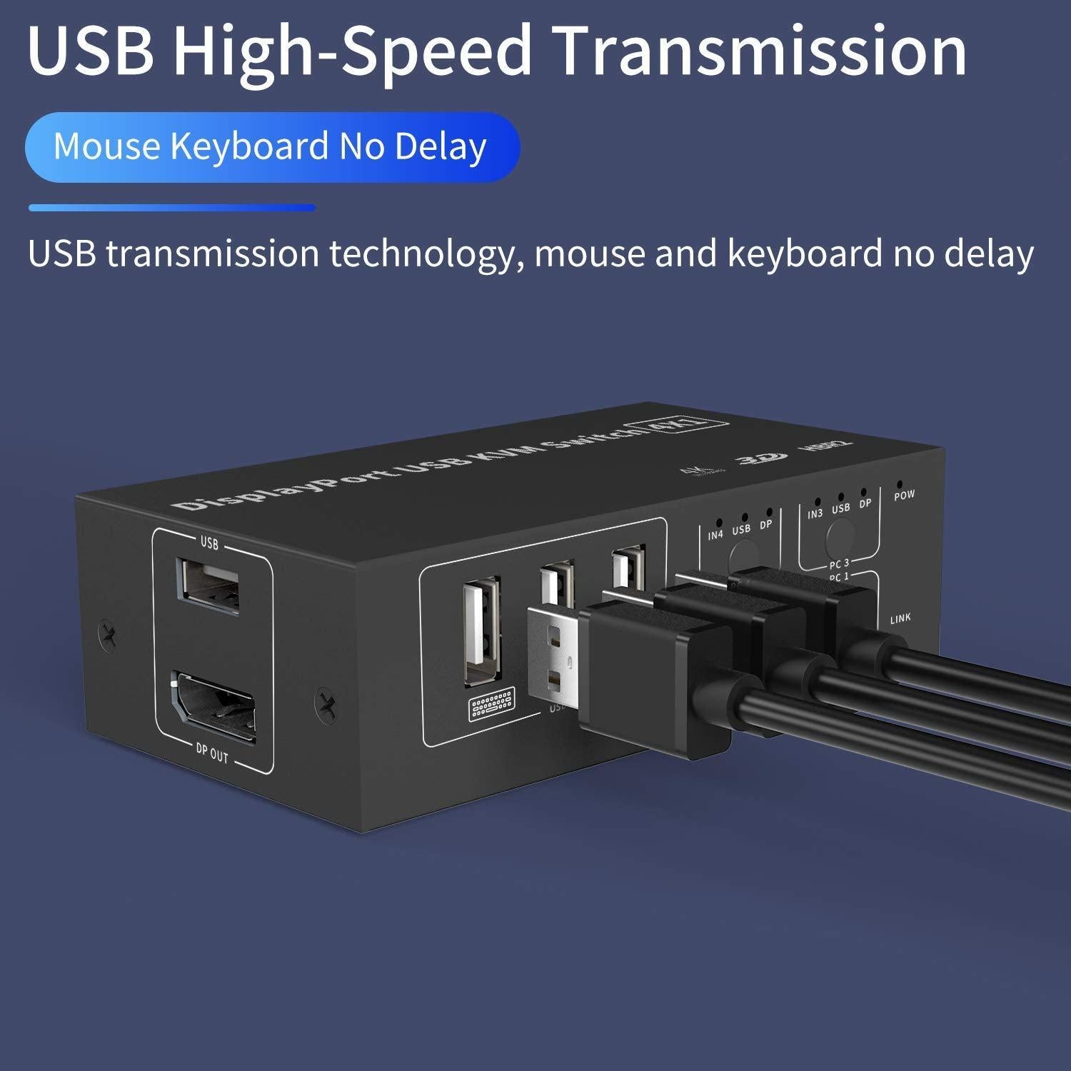 NÖRDIC KVM-kytkin 4, PC 1 DisplayPort 1.2 4K 60 Hz ja 4x USB HDCP 2.2