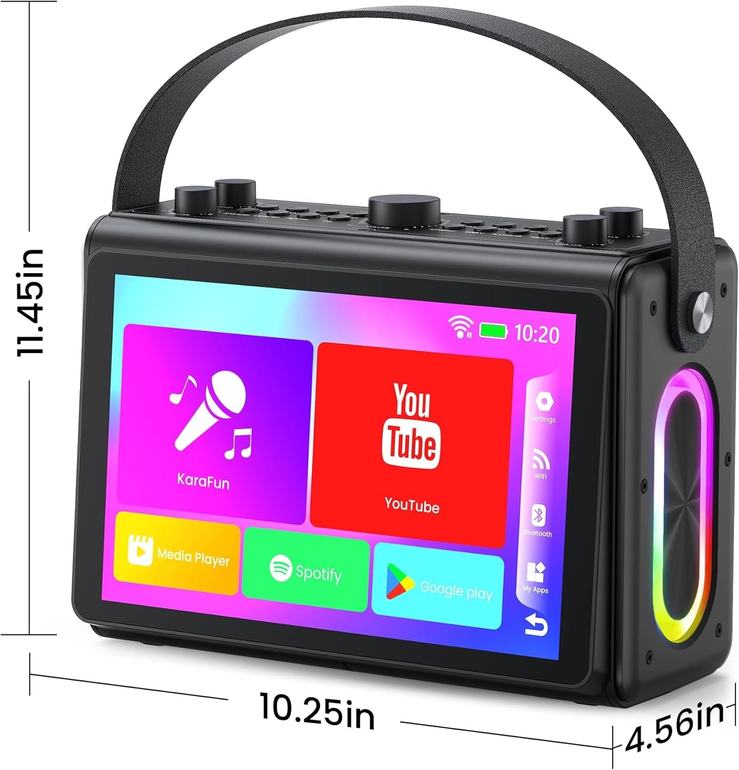 NÖRDIC Karaoke-kone, sisäänrakennettu 10,1" HD sanoitusten näyttö, tukee WiFi, Bluetooth, HDMI, USB ja MicroSD, 2 langatonta mikrofonia kotijuhliin