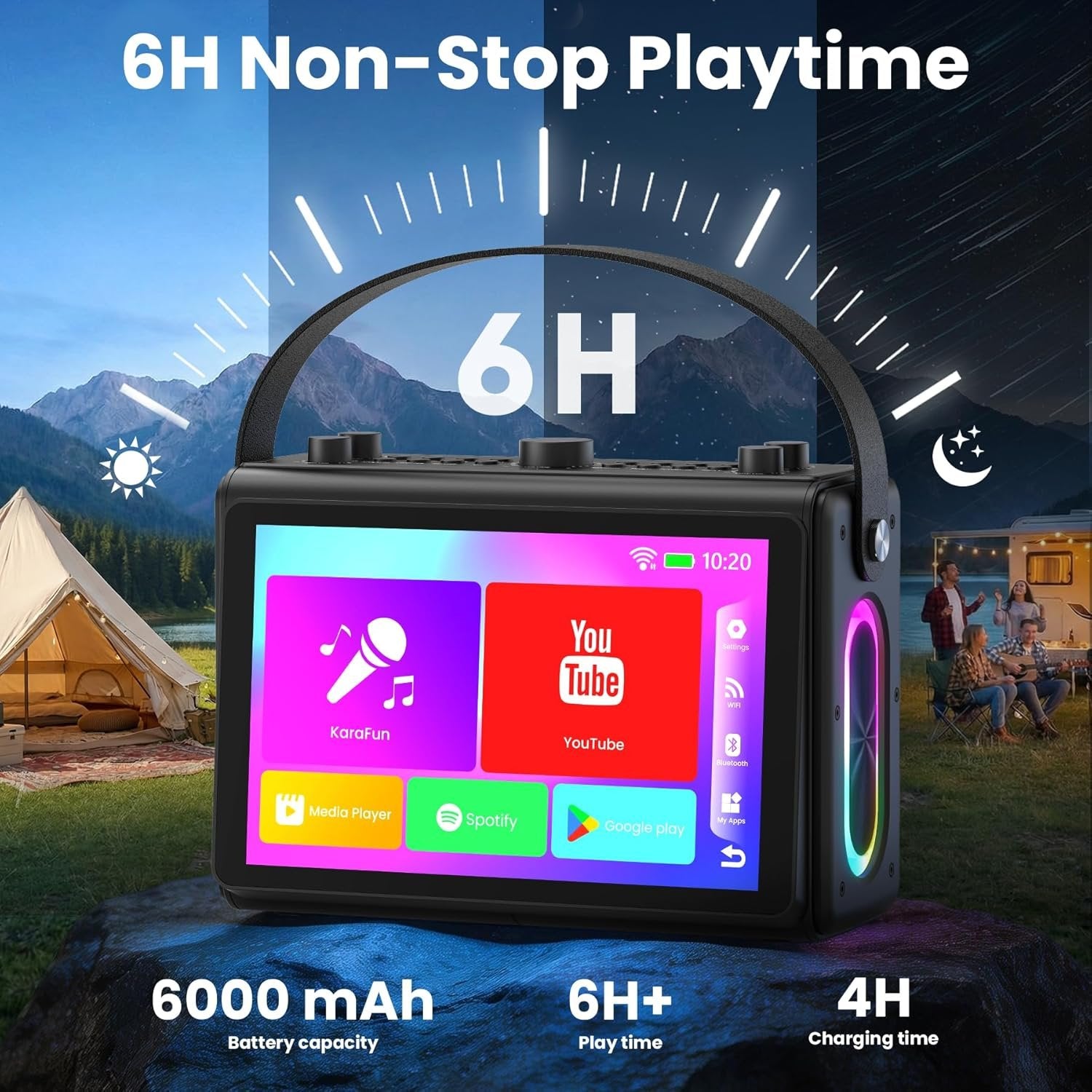 NÖRDIC Karaoke-kone, sisäänrakennettu 10,1" HD sanoitusten näyttö, tukee WiFi, Bluetooth, HDMI, USB ja MicroSD, 2 langatonta mikrofonia kotijuhliin