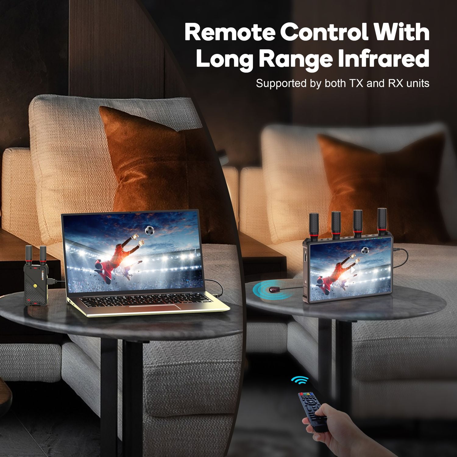 NÖRDIC Langaton Kannettava 7" näyttö, videolähetin ja vastaanotin, 2.4G/5.0G, 4k HDMI INPUT / 1080p OUTPUT, 400m