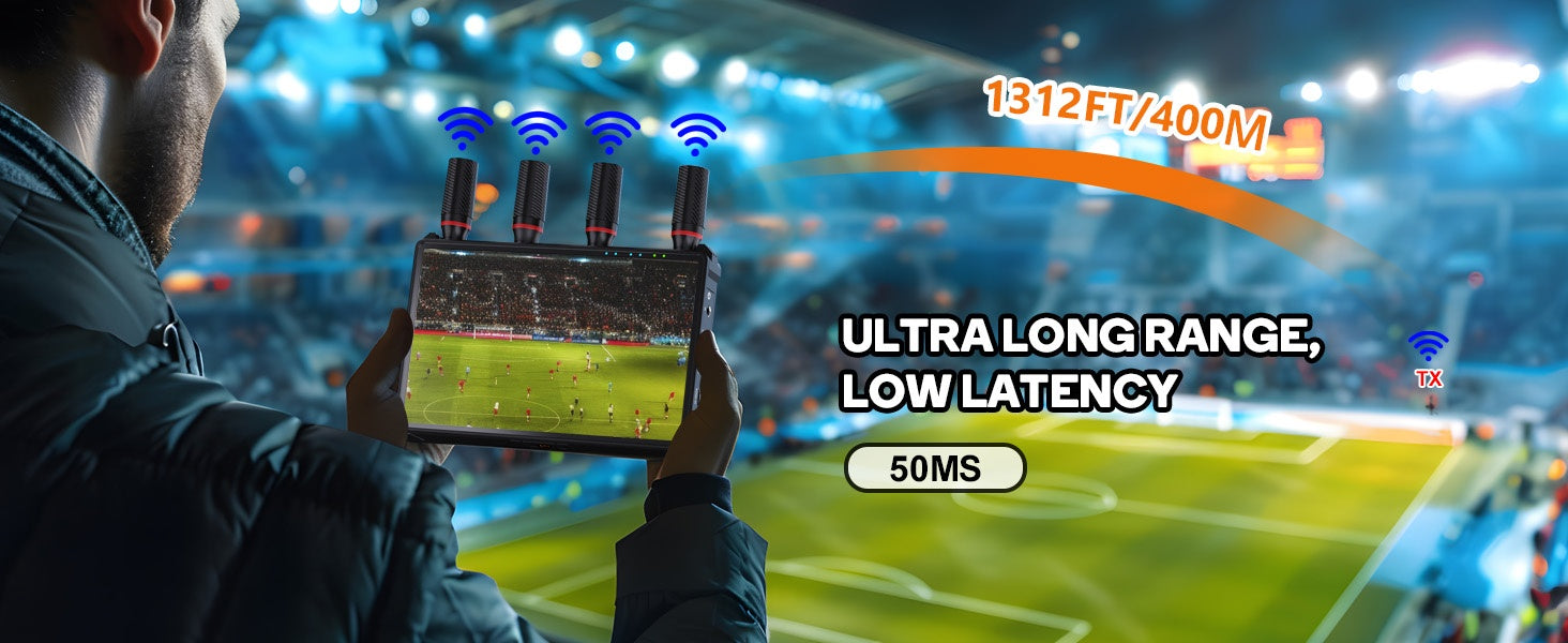 NÖRDIC Langaton Kannettava 7" näyttö, videolähetin ja vastaanotin, 2.4G/5.0G, 4k HDMI INPUT / 1080p OUTPUT, 400m