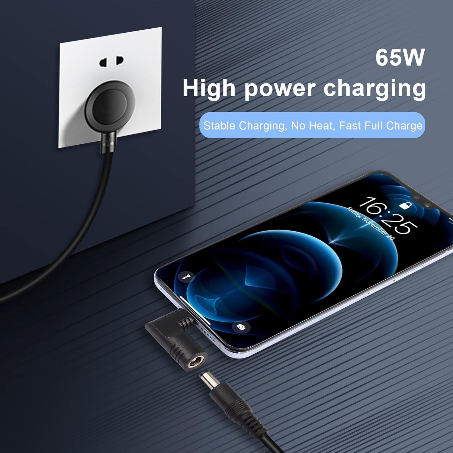 NÖRDIC tietokone adapteri USB-C - DC 5.5x2.5mm 65W