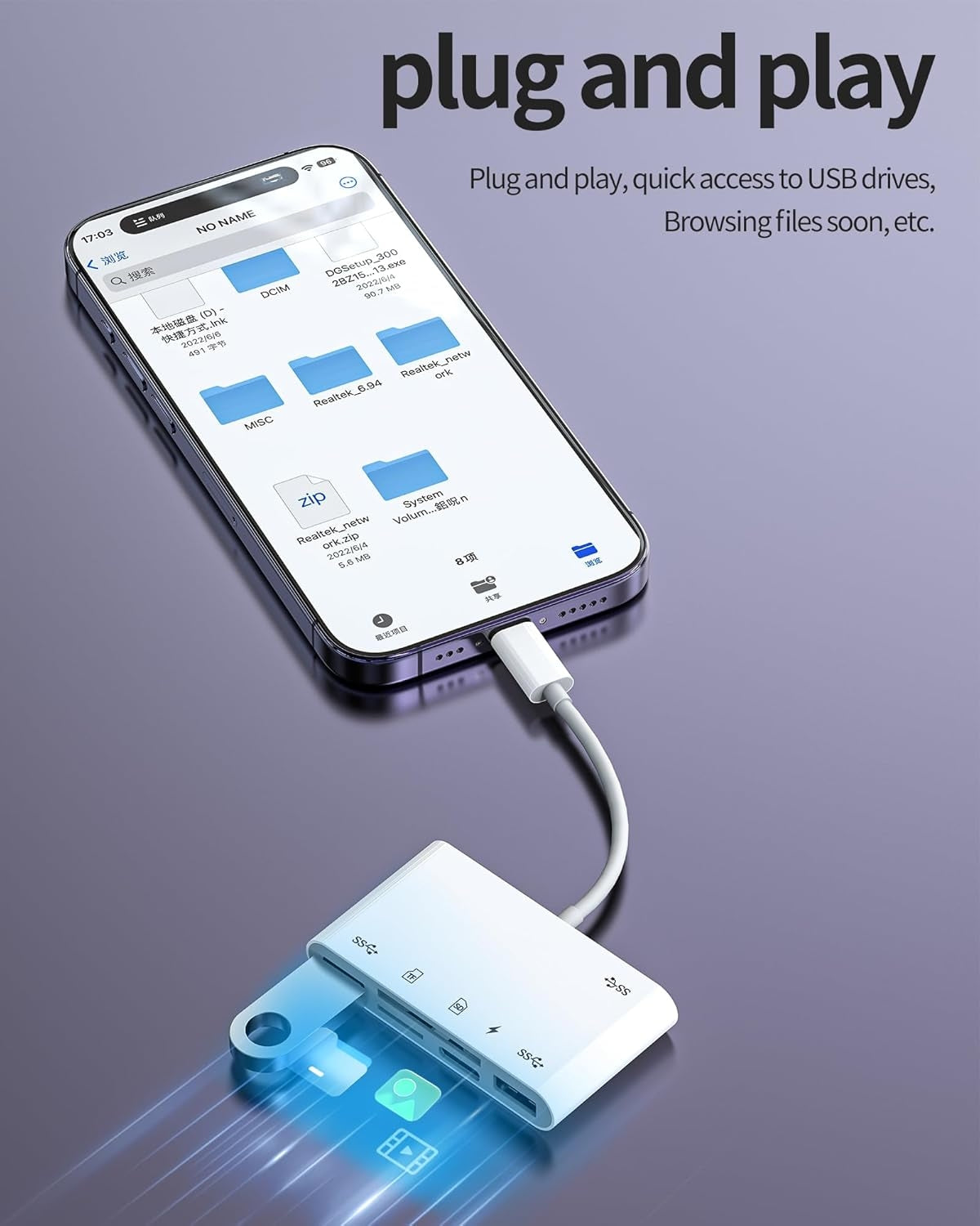 NÖRDIC Lightning Kortinlukija 2-paikkainen SD, MicroSD 3xUSB-A 1xLightning-lataus UHS-I