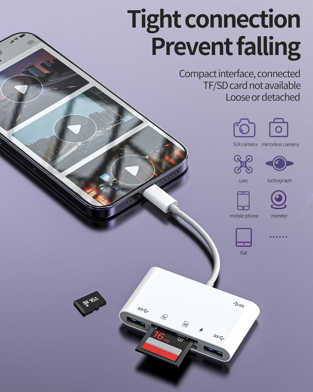 NÖRDIC Lightning Kortinlukija 2-paikkainen SD, MicroSD 3xUSB-A 1xLightning-lataus UHS-I