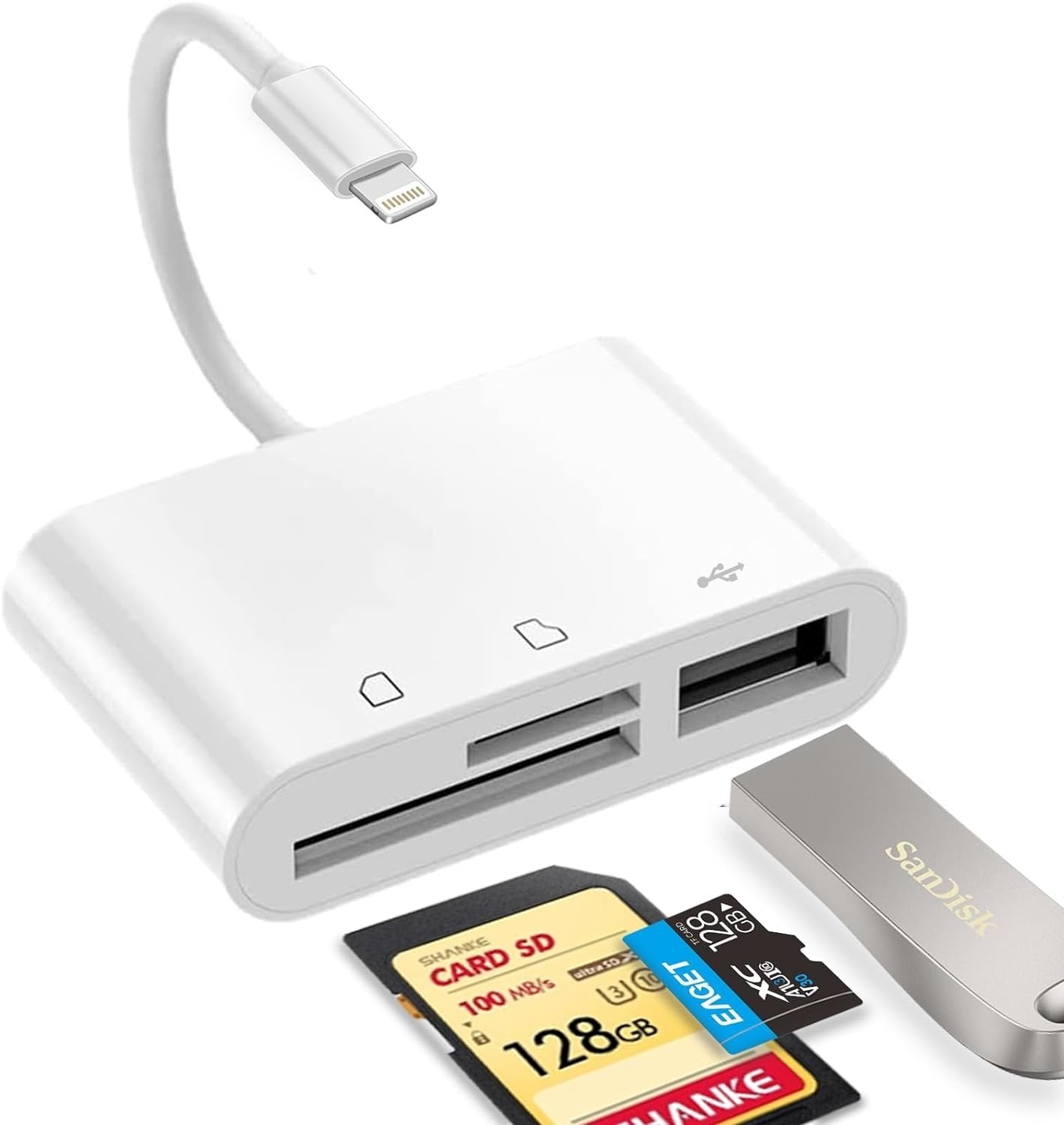 NÖRDIC Lightning Card Reader UHS-I SD MicroSD ja USB-A iPhonelle ja iPadille