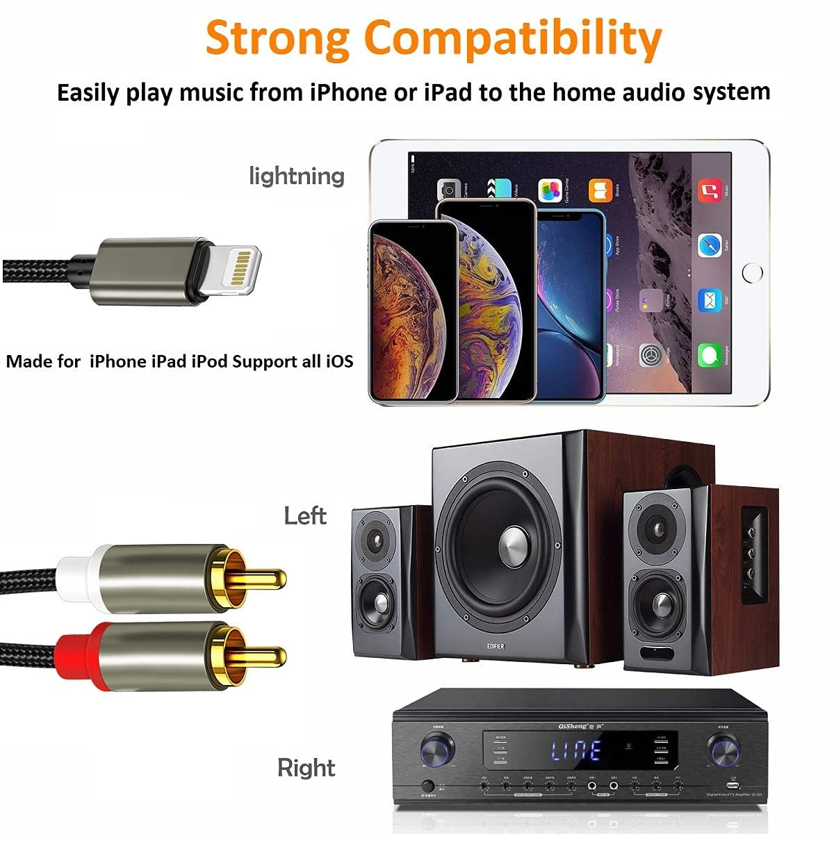 NÖRDIC Lightning (ei MFI) RCA-äänikaapeli 3m