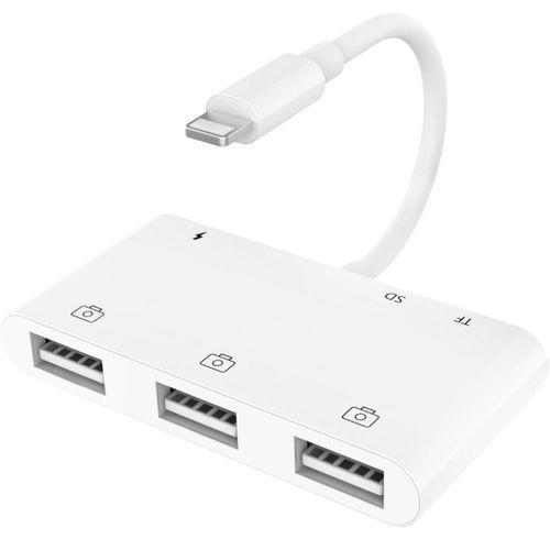 NÖRDIC Lightning-sovitin 1–6 porttia, 3x USB A 3.1, 1x TF 1x SD-kortinlukija 1x Lightning (ei MFI) latausportti