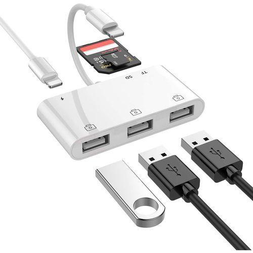 NÖRDIC Lightning-sovitin 1–6 porttia, 3x USB A 3.1, 1x TF 1x SD-kortinlukija 1x Lightning (ei MFI) latausportti